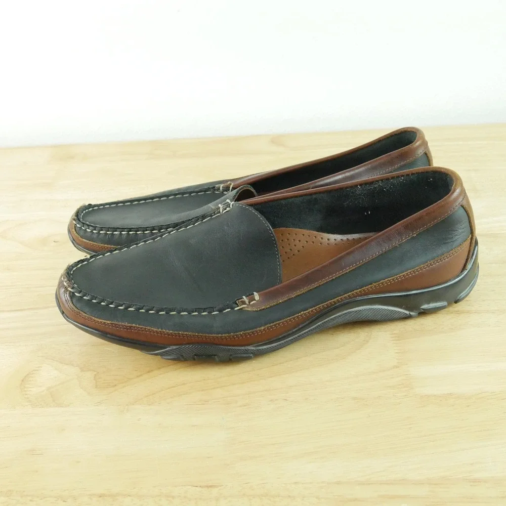 Allen Edmonds Boulder Mens 12 D Black Brown Leather Driving Loafers Moc Toe Shoe